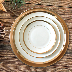 Juego de platos de cerámica para restaurante, vajilla de porcelana blanca y dorada, porcelana china de hueso - Product Image 4