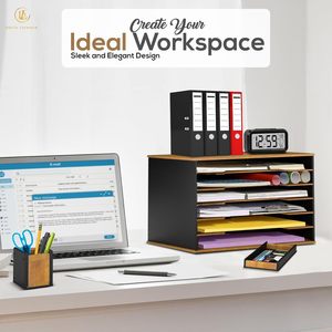 Organisateur de bureau multi-niveaux en bambou pour documents A4, support de rangement autoportant pour un bureau bien rangé - Product Image 4