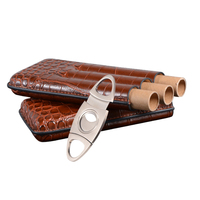 Étui à cigares en cuir de voyage couleur marron fait à la main étui à cigares en cuir Croco 3 CT avec coupe-cigare