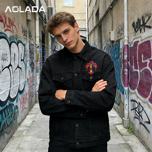 Giacca in denim da uomo personalizzata con stampa a getto d'inchiostro, ricamata nera, stile trucker, casual streetwear, <span class=keywords><strong>cappotto</strong></span> in jeans - Ingrosso dalla fabbrica in Cina 2026 - Product Image 4