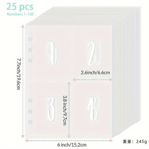 Pages de rechange pour classeur à feuilles mobiles A5, 25 feuilles, 100 grilles, numéros de série 1-100, 6 anneaux, matériau plastique durable - Product Image 2