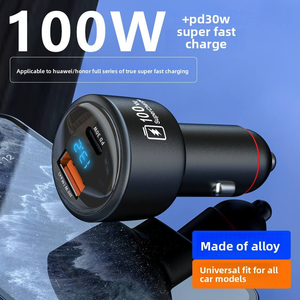 จอแสดงผลดิจิตอล พอร์ตคู่ 100W อลูมิเนียมอัลลอยด์ที่ชาร์จในรถยนต์ 1USB+Type-C ชาร์จเร็ว QC3.0+PD ชาร์จเร็วสำหรับไอโฟน ซัมซุง - Product Image 2