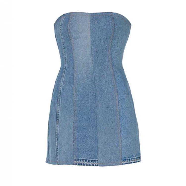 Robe en jean sans bretelles pour femme, tenue corset élégante décontractée, personnalisée, tendance, vente en gros, collection