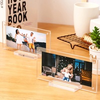 Cadre photo magnétique en acrylique transparent, cadre de présentation pour billets de banque commémoratifs/dollars américains, support de présentation de bureau avec base