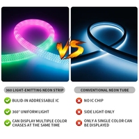 Kit de bande lumineuse LED néon RGBIC 5M à 360 degrés, effet de poursuite des couleurs, en nylon flexible et silicone, IP67, 5V, tressée