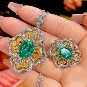 Ensemble de collier en zircon vert Paraiba plaqué or cuivre écologique 12*16/10*12mm, bijoux vintage hypoallergéniques haut de gamme - Product Image 3