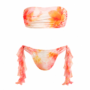 Conjunto de bikini con top tipo tubo estampado, traje de baño fruncido de dos piezas para mujer - Product Image 2