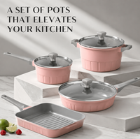 Ensemble de casseroles en alliage d'aluminium moulé sous pression, écologique, 7 pièces, revêtement céramique antiadhésif, design à fond plat, cadeau