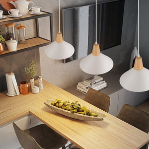 E27 lampada a sospensione moderna industriale plafoniera in metallo <span class=keywords><strong>lampadario</strong></span> in legno per cucina sala da pranzo camera caffè <span class=keywords><strong>bianco</strong></span> - Product Image 2