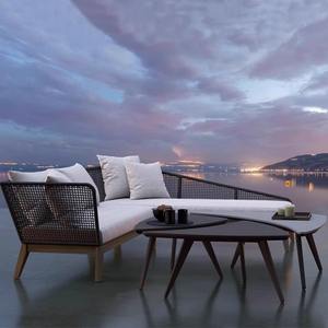 Ensemble de canapés d'extérieur en rotin en forme de L, structure en teck et aluminium, mobilier de jardin imperméable, design nordique, pour villa et cour, loisirs - Product Image 1