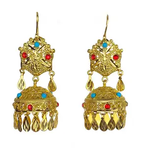 Luxury Gold Micro Cz Dubai Pakistan Kundan Jhumka India Jewelry Lantern Tassel Long Drop Dangle Earrings For Women Girls Party