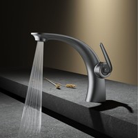 Robinet de lavabo gris bronze à valve en céramique, monocommande, monotrou, eau froide et chaude, pour salle de bain