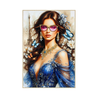 Art Mural Porcelaine Cristal Incrusté Diamants Seigneur Krishna flûte vache sacrée Décoration Murale Hindoue