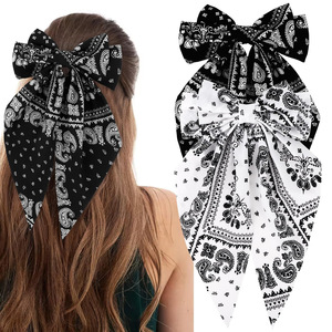 Pinza para el pelo con lazo de tela paisley estilo boho, cinta larga, multicolor, para mujer, decoración casual para el cabello - Product Image 4