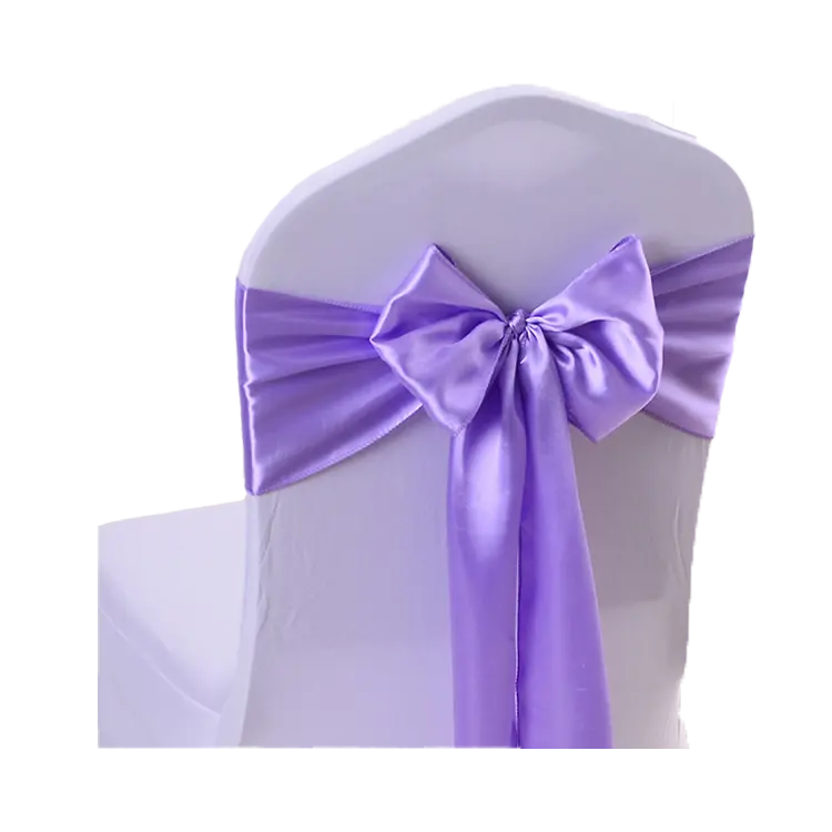 New Style Purple Satin Bow lavender Flower Chair Back Sashes Strap for Wedding Decoration