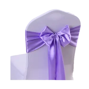 New Style Purple Satin Bow lavender Flower Chair Back Sashes Strap for Wedding Decoration