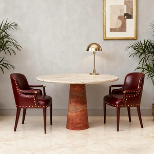 Mesa de comedor de mármol travertino beige redonda de lujo moderna juego de tamaño personalizado para el hogar o el hotel muebles de piedra ensamblados - Product Image 3