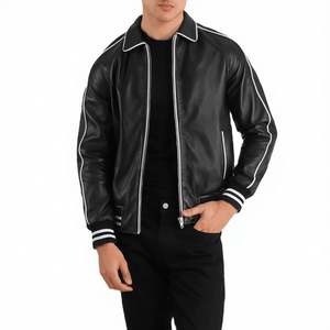 Sustainable Eco-Friendly Real Leather Jacket Men <b>Vegetable</b> Tanned <b>Stand</b> Quilted High Street Style Front Winter Spandex Lining - Product Image 1
