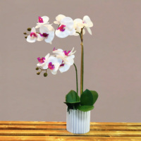 Meilleures ventes : Fleur d'orchidée papillon artificielle 3D à toucher réel avec pot, décoration de bureau et de maison, Saint-Valentin
