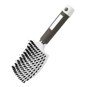 Cepillo de pelo profesional personalizado con logotipo, cerdas de jabalí, mango de goma, compacto, cuadrado, con función de masaje para desenredar el cabello - Product Image 1