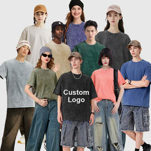 T-shirt unisexe surdimensionné à col rond, délavé et vieilli, poids lourd 230g, avec logo personnalisé, tailles S-5XL - Product Image 1