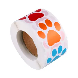ม้วน500ชิ้นของสีสุนัขอุ้งเท้าฉลากสติกเกอร์หมีอุ้งเท้าพิมพ์1.5 "สีแดง,สีส้มสีเขียวสีฟ้าสีม่วง