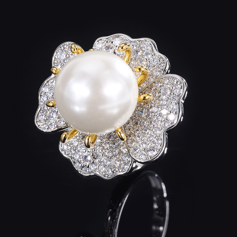 Bague perle blanche taille ouverte