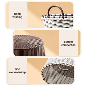 Hand-woven Home <b>Storage</b> Basket <b>Plastic</b> Wicker <b>Bins</b> Organizer Dirty Clothes <b>Storage</b> Baskets with Handles - Product Image 2
