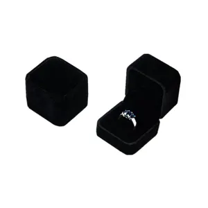 Caja de regalo de joyería para pendientes, caja de anillo de terciopelo negro para joyería