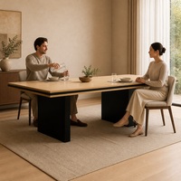 Table à manger rectangulaire longue en bois grainé noir avec piétement sur pied, mobilier de salle à manger moderne et minimaliste pour maison, villa, hôtel