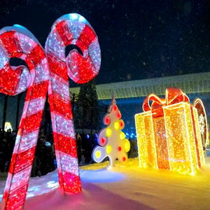 Grand motif lumineux en forme de canne à sucre de Noël pour les rues commerciales, les parcs extérieurs et les paysages festifs des vacances - Product Image 1