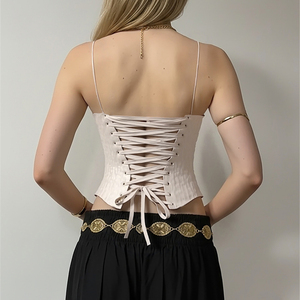 Haut Cami Femme Personnalisé en Dentelle Tissée, Maille et Paillettes, Style Bustier-Corset, avec Rubans Courts et Bretelles à Nouer au Dos, pour Tenue de Soirée d'Été, OEM - Product Image 3