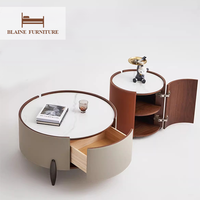 BLAINE lumière luxe ardoise haut forme ronde en cuir Table basse moderne canapé Table d'appoint ensemble pour meubles de salon