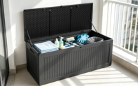 Boîte de rangement extérieure de 103 gallons, boîte de rangement extérieure verrouillable et étanche pour le jardin, bac de rangement pour tuyau d'arrosage, outils de jardin