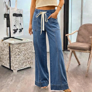 Jeans Casuales de Pierna Ancha para Mujer, Moda Europea y Americana, Diseño Sky Star, Cintura Alta, Secado Rápido - Product Image 3