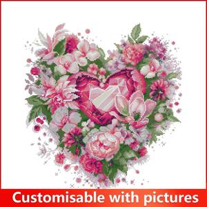 Kit <span class=keywords><strong>Punto</strong></span> <span class=keywords><strong>Croce</strong></span> 'Cuore in Fiore' con Modello HD Stampato, Tessuto Aida 16/14/11CT, Set per Ricamo Fai-da-Te - Product Image 4