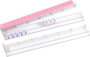 Classic Style Game Accessory Clear Acrylic Mahjong Tile Rack With Pink Pusher Portable Mahjong Rack For 4 Players - Product Image 2
