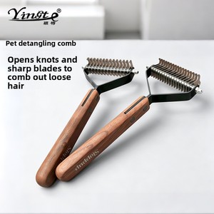 Spazzola Districante in Legno di Noce <span class=keywords><strong>per</strong></span> <span class=keywords><strong>Cani</strong></span> e Gatti, Spazzola <span class=keywords><strong>per</strong></span> la Toelettatura e la Rimozione del Pelo, Tagliacapelli a Doppia Faccia in Metallo e Legno, Prodotto in Cina - Product Image 5