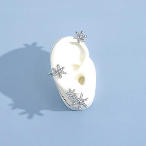 Joyería no perforada para mujer, pendiente de aleación para mujer, <span class=keywords><strong>Micro</strong></span> pavé, plata, diamante, cristal, copo de nieve, Clip para oreja - Product Image 4