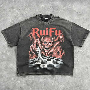 เสื้อยืดโอเวอร์ไซส์ทรงบ็อกซี่ ผ้าคอตตอนหนานุ่ม พิมพ์ลายกราฟิกสไตล์วินเทจ ล้างสีแบบแอซิดวอช ตัดเย็บแบบครอป สำหรับผู้ชาย พิมพ์ลายด้วยเทคนิค DTG - Product Image 2