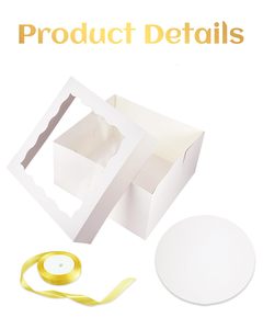 Caja para Pastel Blanca con Ventana, Bases Redondas <span class=keywords><strong>Blancas</strong></span> para Pastel de 12 Pulgadas, Contenedores para Pastel de 12 Pulgadas, 10 Metros de Cinta de Seda Dorada - Product Image 4