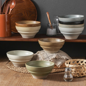Tazón <span class=keywords><strong>de</strong></span> Arroz Japonés <span class=keywords><strong>de</strong></span> Cerámica Rústica con Volantes; Tazón para Postre, Bocadillos, Ensaladas; Vajilla Creativa Vintage al por Mayor - Product Image 1