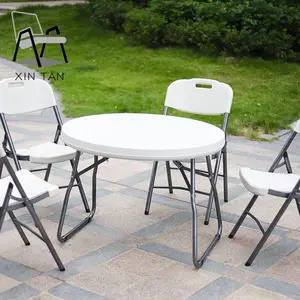 3ft Kunststoff-Gartenmöbel DIA 94cm Top Outdoor und Indoor kleiner runder Tisch mit Klapp boden für Picknick-Party-Camping