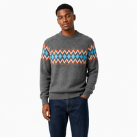 Pull en maille à col rond et manches raglan pour homme, gris, motif Fair Isle, avec logo personnalisé, mélange acrylique, style décontracté urbain, automne-hiver