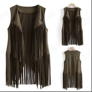 <span class=keywords><strong>Gilet</strong></span> <span class=keywords><strong>mi</strong></span>-<span class=keywords><strong>long</strong></span> pour <span class=keywords><strong>femme</strong></span> en velours de daim à franges, style décontracté - Product Image 1