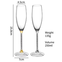 Flûte à champagne élégante avec logo personnalisé, design diamant, verre soufflé à la main, pied creux doré, pour les fêtes