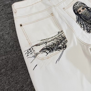 Vêtements de créateur DER White Masked Goddess, pantalon en coton brodé, streetwear pour hommes, <span class=keywords><strong>jeans</strong></span> Derschutze - Product Image 3