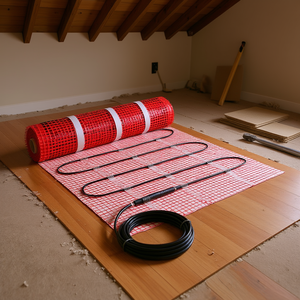 Tapis chauffant électrique radiant pour plancher, 30 pieds carrés, thermostat numérique, système de chauffage adhésif pour usage domestique - Product Image 2