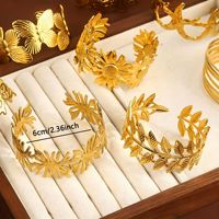 Bracelet manchette en acier inoxydable plaqué or 18 carats, design ajouré tendance, motif floral et feuille vintage, cadeau pour femme