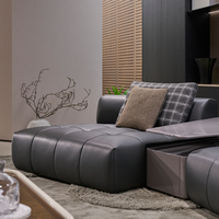 Canapé modulaire carré moderne de luxe noir au design original avec modules librement combinables, ensemble de canapés en cuir véritable
